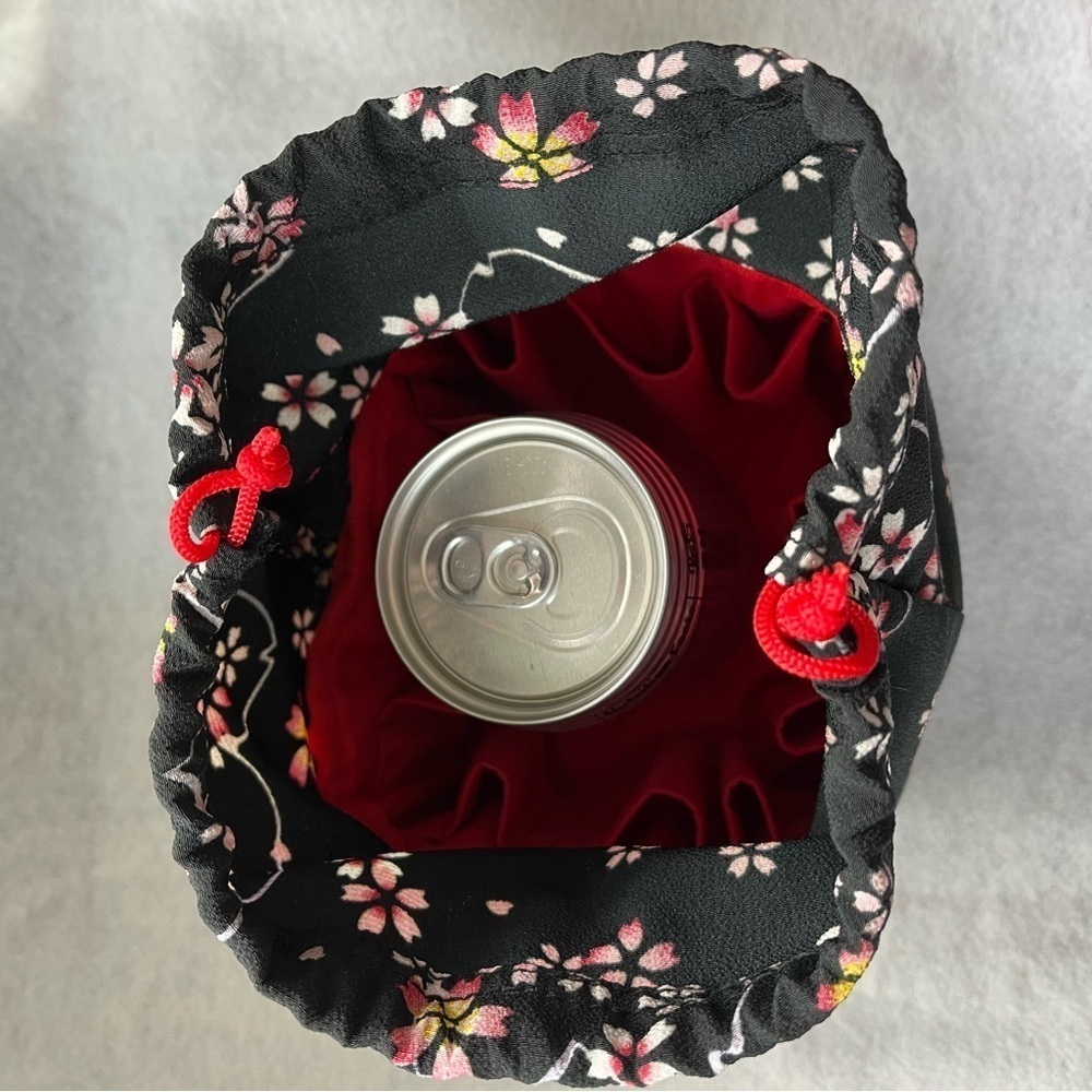 CHERRY BLOSSOM Drawstring Cosmetic Bag Denim Blue Pink Sakura - Picture 7 of 10